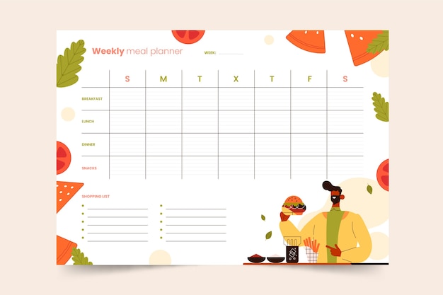 Free vector flat design meal planner template