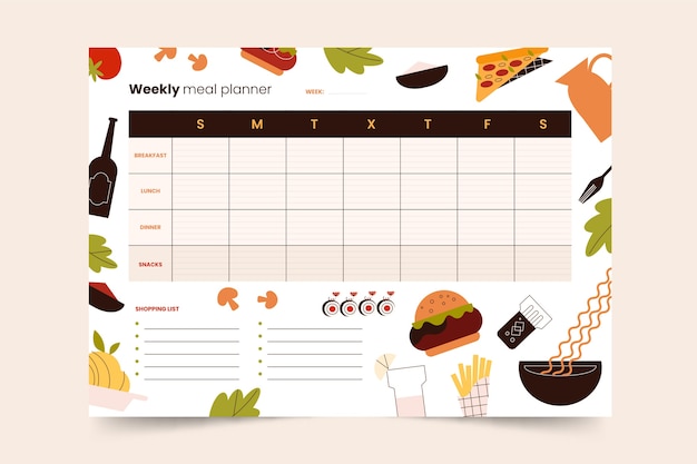 Free vector flat design meal planner template