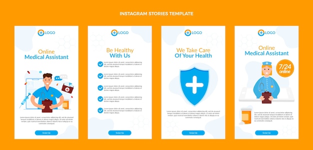 Vettore gratuito storie di instagram di assistente medico di design piatto