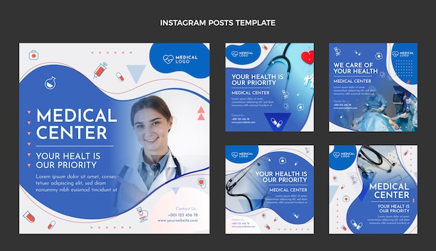 Flat design medical care instagram posts