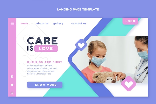 Flat design medical care landing page