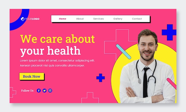 Flat design medical care landing page