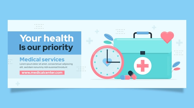 Free vector flat design medical center facebook cover template