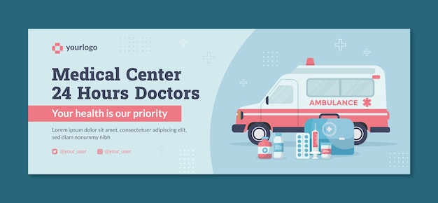 Free vector flat design medical center facebook cover template