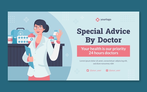 Flat design medical center facebook template