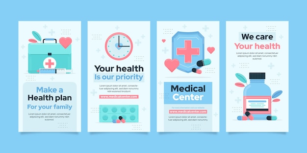 Free vector flat design medical center instagram stories