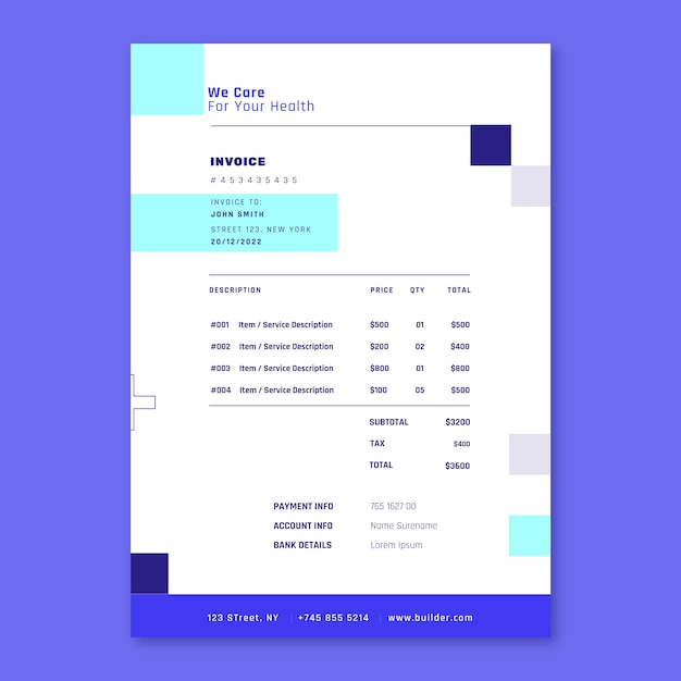 Free vector flat design medical center invoice template