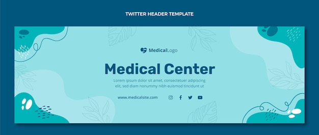 Vettore gratuito intestazione twitter del centro medico dal design piatto