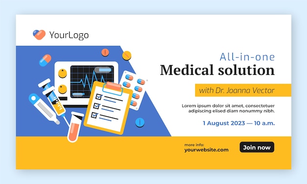 Бесплатное векторное изображение Шаблон вебинара медицинского центра с плоским дизайном