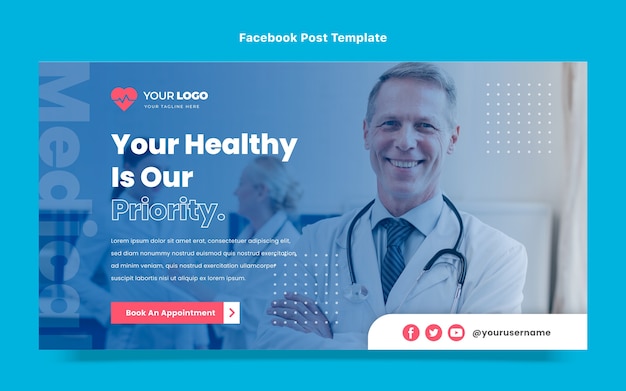 Vettore gratuito post di facebook medico dal design piatto