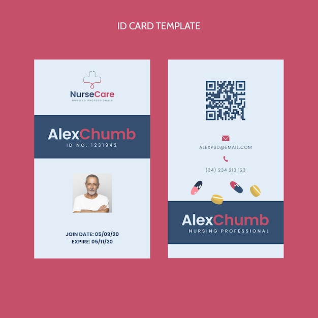 Flat design medical id card template