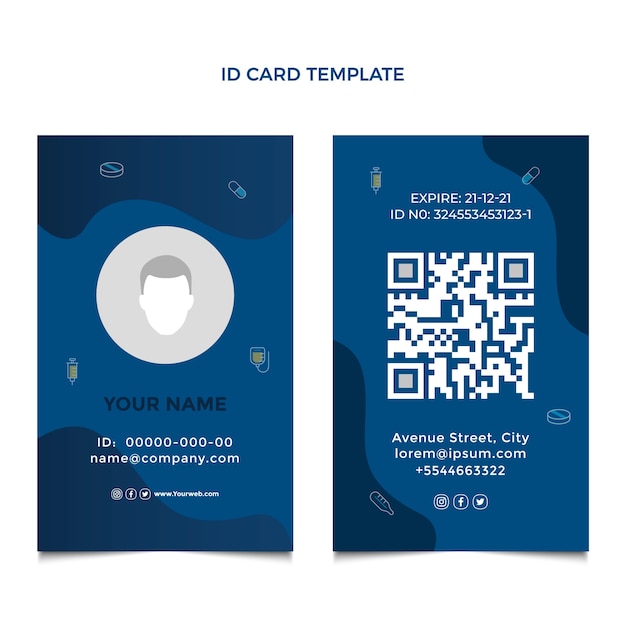 無料ベクター フラットデザインの医療idカード