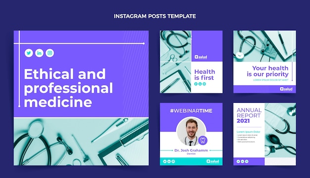 Vettore gratuito post di instagram medico design piatto