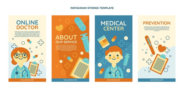 Vettore gratuito storie di instagram mediche dal design piatto