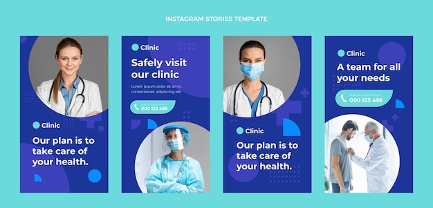 Медицинские истории instagram в плоском дизайне