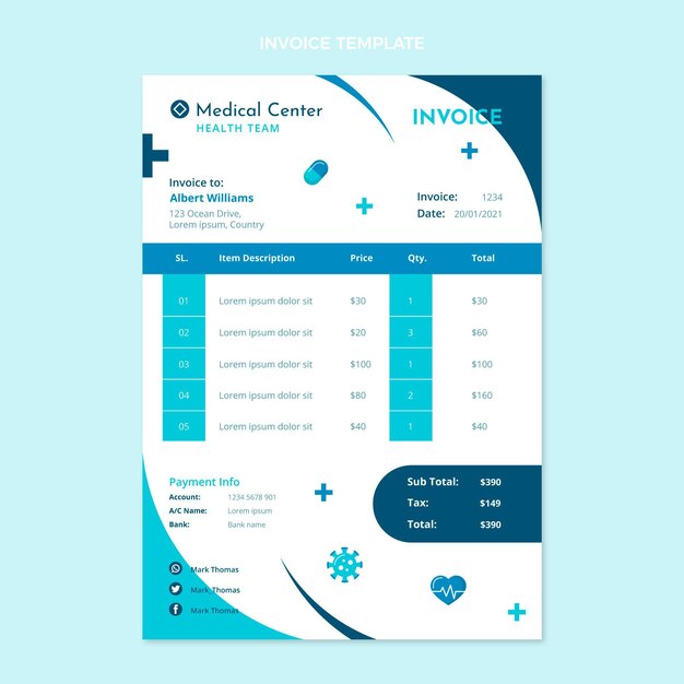 Free vector flat design medical invoice template