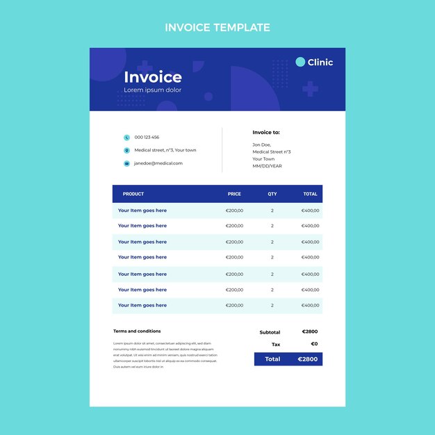 Flat design medical invoice