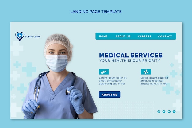 Vettore gratuito modello di pagina di destinazione medica di design piatto