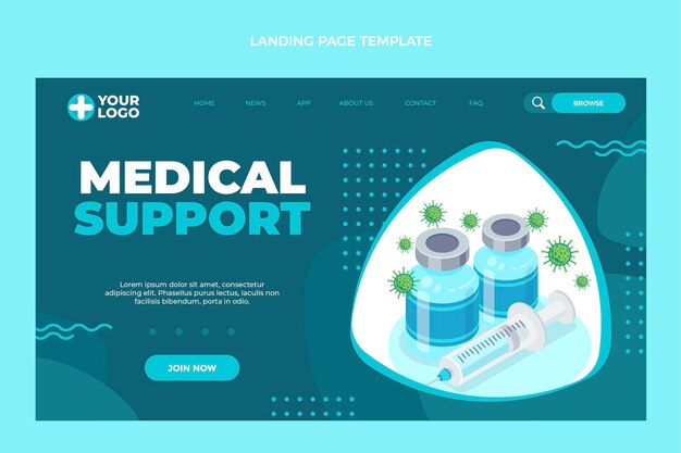 Pagina di destinazione del supporto medico dal design piatto