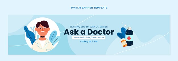 Flat design medical twitch banner template