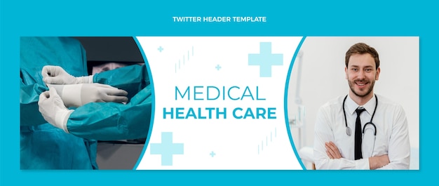 Vettore gratuito intestazione twitter medica dal design piatto