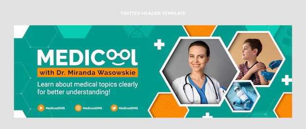 Vettore gratuito intestazione twitter medica dal design piatto