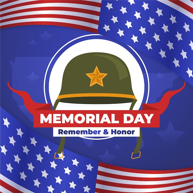 Flat design memorial day with soldier helmet