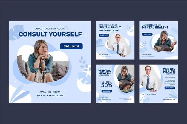 Flat design mental health instagram post