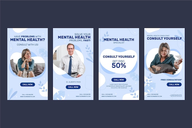 Flat design mental health instagram stories