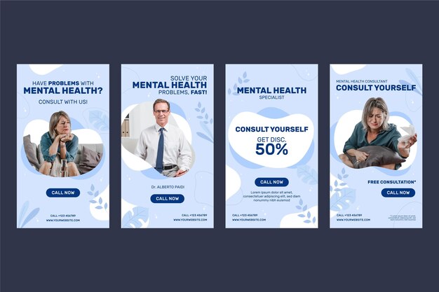 Flat design mental health instagram stories