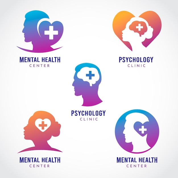 Free vector flat design mental health logo collection