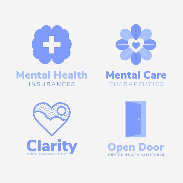 Flat design mental health logo pack