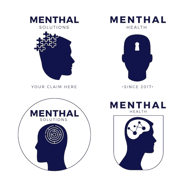 무료 벡터 평면 디자인 정신 건강 로고 세트