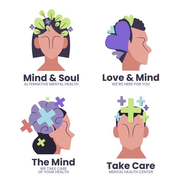 Flat design mental health logos