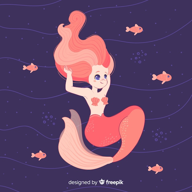 Flat design mermaid character background