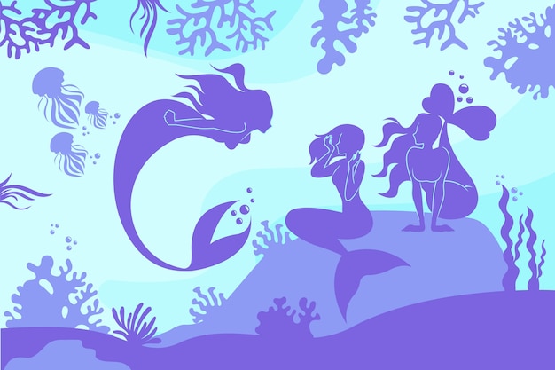 Free Vector flat design mermaid silhouette illustration