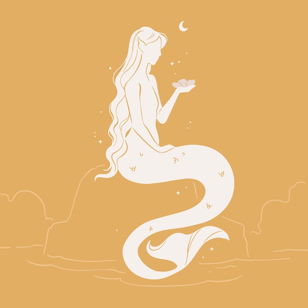 Flat design mermaid silhouette illustration