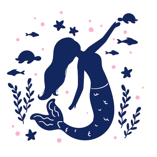 Free Vector flat design mermaid silhouette illustration