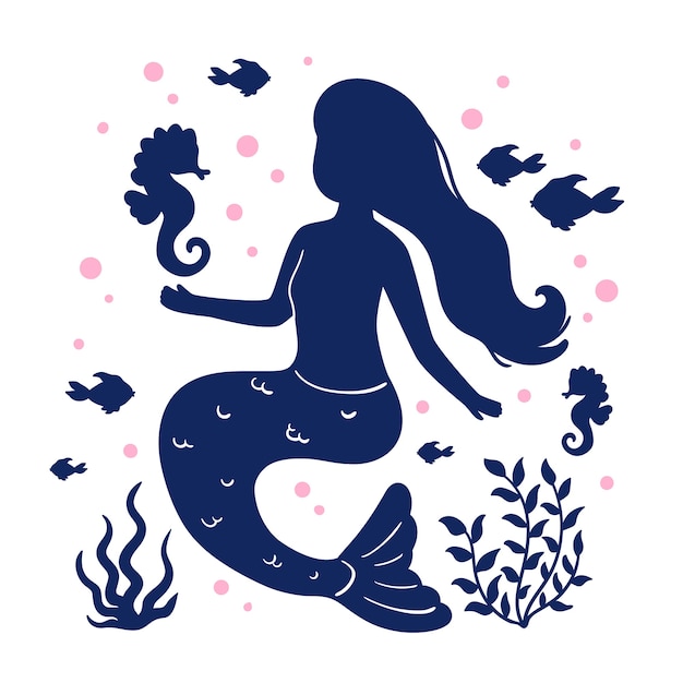 Illustrazione della siluetta della sirena di design piatto