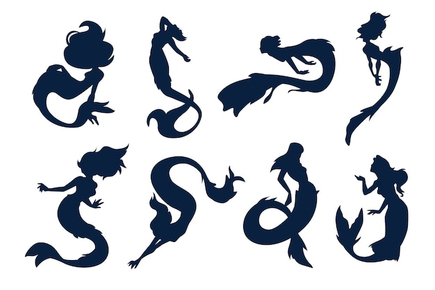 Free Vector flat design mermaid silhouette illustration