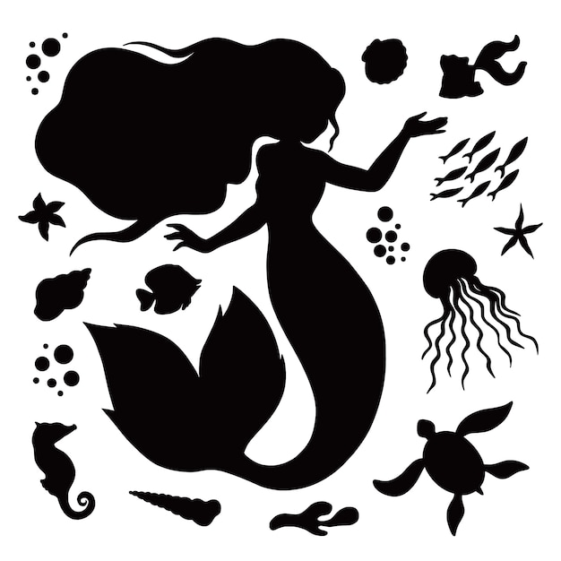 Flat design mermaid silhouette illustration