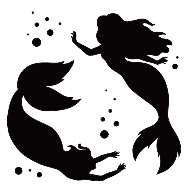 Бесплатное векторное изображение Иллюстрация силуэта русалки в плоском дизайне
