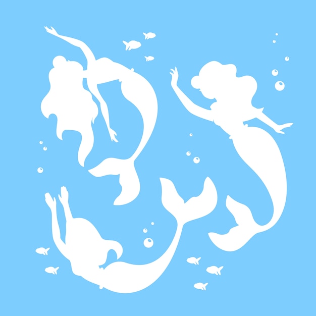 Flat design mermaid silhouette illustration