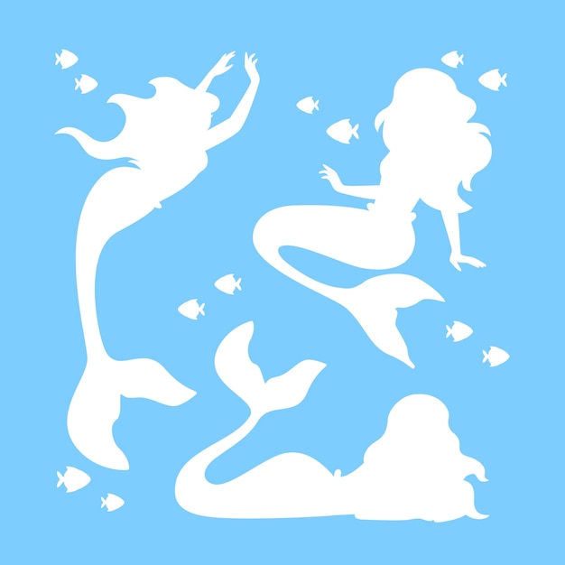 Flat design mermaid silhouette illustration