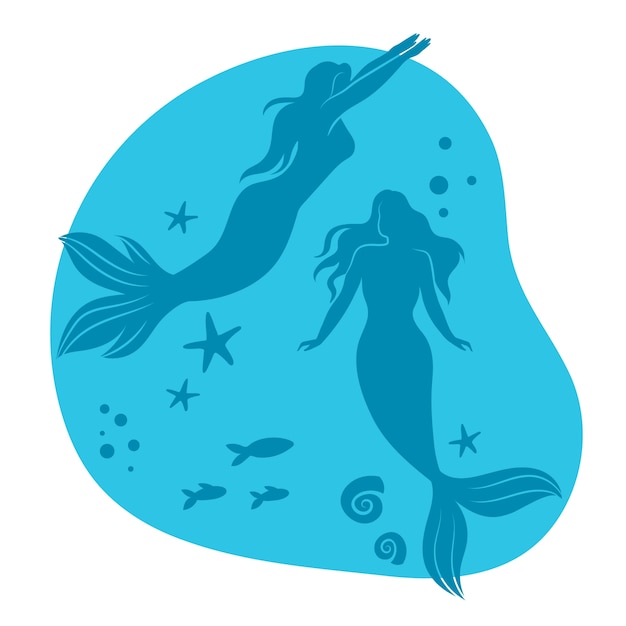 Free Vector flat design mermaid silhouette illustration