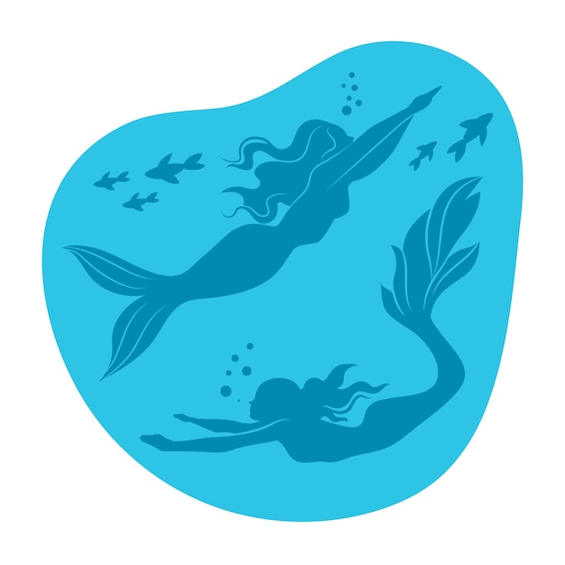 Flat design mermaid silhouette illustration