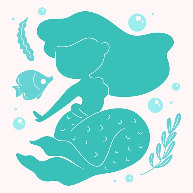 Free Vector flat design mermaid silhouette illustration