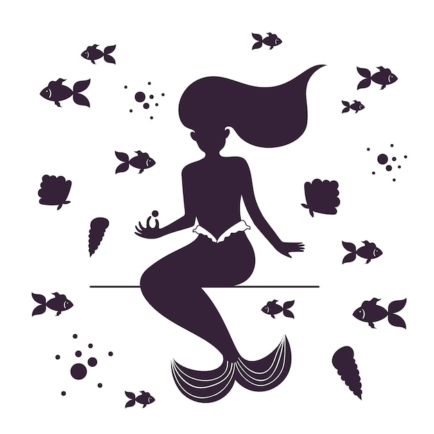 Flat design mermaid silhouette illustration