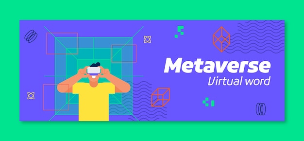 Free vector flat design metaverse concept facebook cover