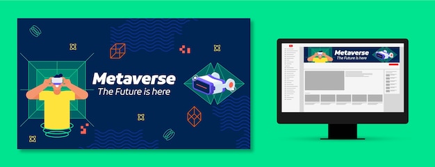 Free vector flat design metaverse concept youtube channel art